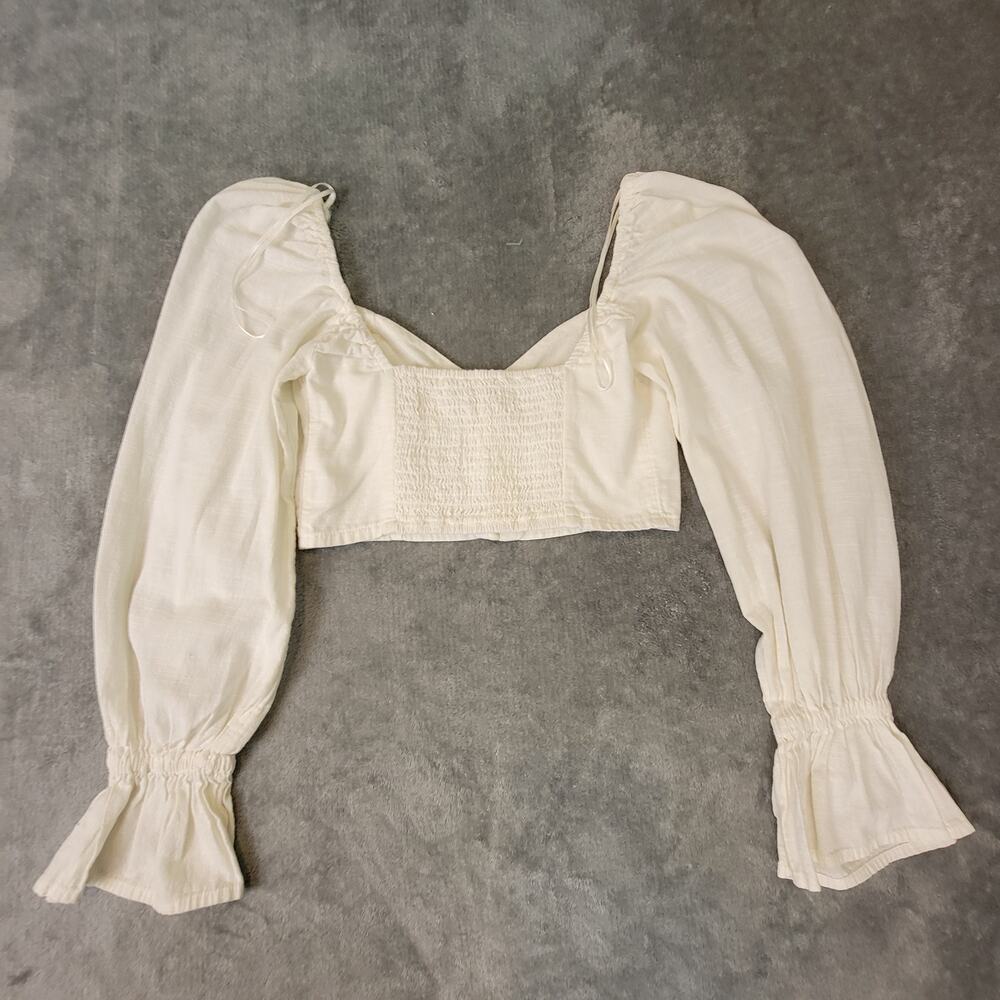 Urban Outfitters Crop Top XS Puff Sleeve Hook Front Cottagecore - Picture 2 of 10